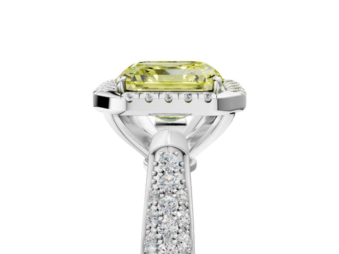 White gold Fancy Yellow Asscher Cut Halo Diamond Ring with Pavé Band_41