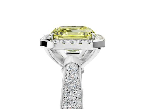 White gold Fancy Yellow Asscher Cut Halo Diamond Ring with Pavé Band_5