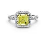 White gold Fancy Yellow Asscher  Cut Halo Diamond Ring with Pave Band and Four-Prong Setting_17