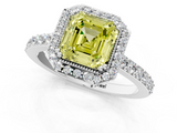 White gold Fancy Yellow Asscher  Cut Halo Diamond Ring with Pave Band and Four-Prong Setting_18