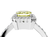 White gold Fancy Yellow Asscher  Cut Halo Diamond Ring with Pave Band and Four-Prong Setting_21
