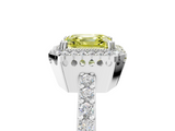 White gold Fancy Yellow Asscher  Cut Halo Diamond Ring with Pave Band and Four-Prong Setting_22