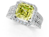 White gold Fancy Yellow Asscher Cut Halo Diamond Ring with Round  Split Shank and Prong Setting_93