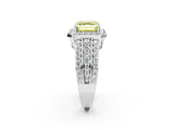 White gold Fancy Yellow Asscher Cut Halo Diamond Ring with Round  Split Shank and Prong Setting_94