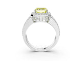 White gold Fancy Yellow Asscher Cut Halo Diamond Ring with Round  Split Shank and Prong Setting_95