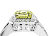 White gold Fancy Yellow Asscher Cut Halo Diamond Ring with Round  Split Shank and Prong Setting_96