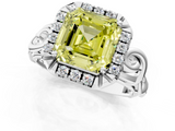 White gold Fancy Yellow Asscher  Cut Halo Diamond Ring with Scrollwork Band and Four-Prong Setting_1