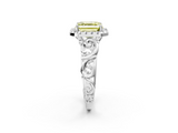 White gold Fancy Yellow Asscher  Cut Halo Diamond Ring with Scrollwork Band and Four-Prong Setting_2