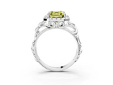 White gold Fancy Yellow Asscher  Cut Halo Diamond Ring with Scrollwork Band and Four-Prong Setting_3