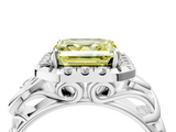 White gold Fancy Yellow Asscher  Cut Halo Diamond Ring with Scrollwork Band and Four-Prong Setting_4