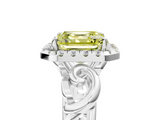 White gold Fancy Yellow Asscher  Cut Halo Diamond Ring with Scrollwork Band and Four-Prong Setting_5
