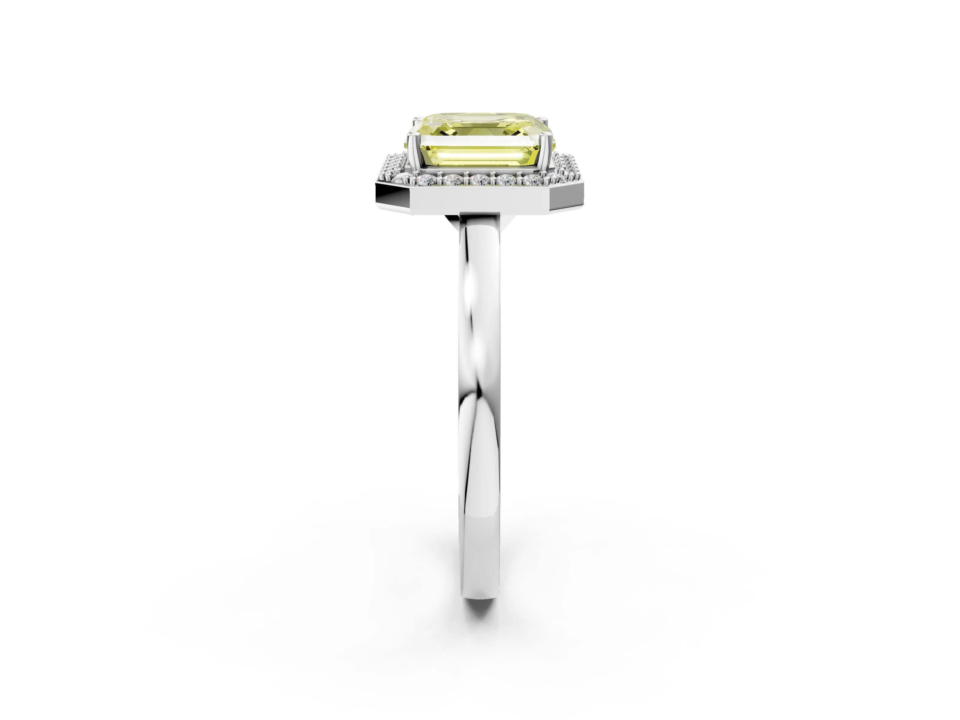 White gold Fancy Yellow Asscher Cut Halo Diamond Ring with Solitaire Band and Prong Setting_2