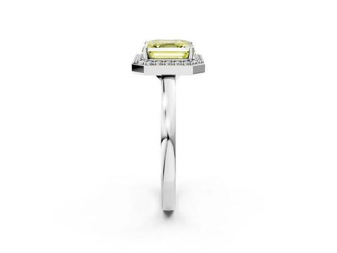 White gold Fancy Yellow Asscher Cut Halo Diamond Ring with Solitaire Band and Prong Setting_2