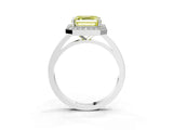 White gold Fancy Yellow Asscher Cut Halo Diamond Ring with Solitaire Band and Prong Setting_3