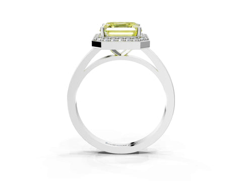 White gold Fancy Yellow Asscher Cut Halo Diamond Ring with Solitaire Band and Prong Setting_3