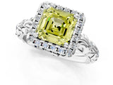 White gold Fancy Yellow Asscher Cut Halo Diamond Solitaire with Filigree Band and Four-Prong Setting_1