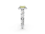 White gold Fancy Yellow Asscher Cut Halo Diamond Solitaire with Filigree Band and Four-Prong Setting_2