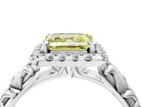 White gold Fancy Yellow Asscher Cut Halo Diamond Solitaire with Filigree Band and Four-Prong Setting_4