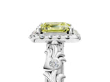 White gold Fancy Yellow Asscher Cut Halo Diamond Solitaire with Filigree Band and Four-Prong Setting_5