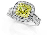 White gold Fancy Yellow Asscher Cut Halo Diamond Split Shank Pave Ring_1