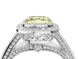 White gold Fancy Yellow Asscher Cut Halo Diamond Split Shank Pave Ring_4