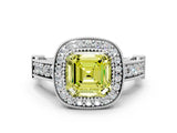 White gold Fancy Yellow Asscher Cut Halo Diamond Split Shank Pave Ring