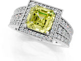 White gold Fancy Yellow Asscher Cut Halo Diamond Split Shank Ring with Prong Setting_1