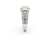 White gold Fancy Yellow Asscher Cut Halo Diamond Split Shank Ring with Prong Setting_2
