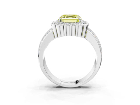 White gold Fancy Yellow Asscher Cut Halo Diamond Split Shank Ring with Scalloped Prong Setting_15