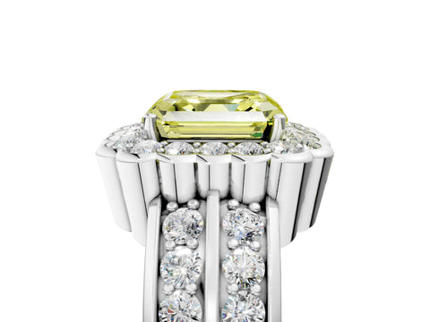 White gold Fancy Yellow Asscher Cut Halo Diamond Split Shank Ring with Scalloped Prong Setting_17
