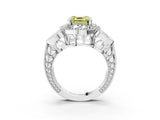 White gold Fancy Yellow Asscher Cut Halo Milgrain Diamond Engagement Ring with Leaf Band and Four-Prong Setting_3