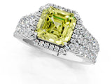 White gold Fancy Yellow Asscher Cut Halo Pavé Diamond Engagement Ring with Split Shank and Four-Prong Setting_4