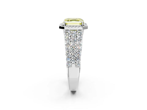 White gold Fancy Yellow Asscher Cut Halo Pavé Diamond Engagement Ring with Split Shank and Four-Prong Setting_5