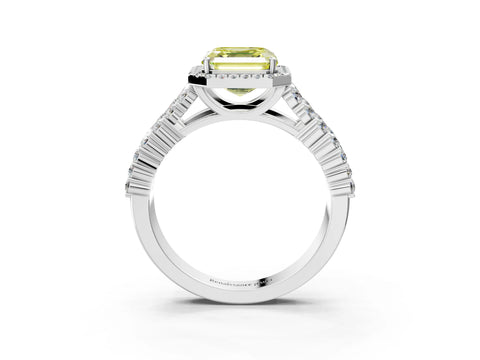 White gold Fancy Yellow Asscher Cut Halo Pavé Diamond Engagement Ring with Split Shank and Four-Prong Setting_6