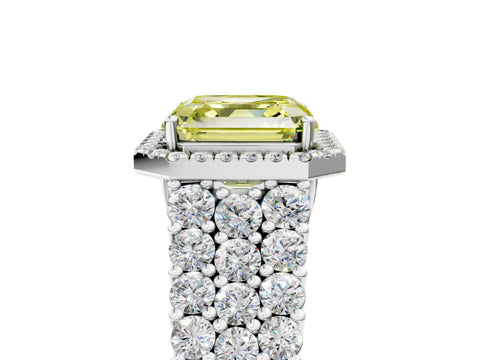 White gold Fancy Yellow Asscher Cut Halo Pavé Diamond Engagement Ring with Split Shank and Four-Prong Setting_8