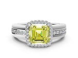 White gold Fancy Yellow Asscher  Cut Halo Pave Band Four-Prong Ring_52