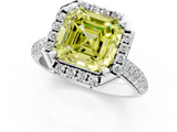 White gold Fancy Yellow Asscher  Cut Halo Pave Band Four-Prong Setting Ring_1