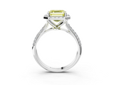White gold Fancy Yellow Asscher  Cut Halo Pave Band Four-Prong Setting Ring_3