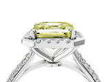 White gold Fancy Yellow Asscher  Cut Halo Pave Band Four-Prong Setting Ring_4
