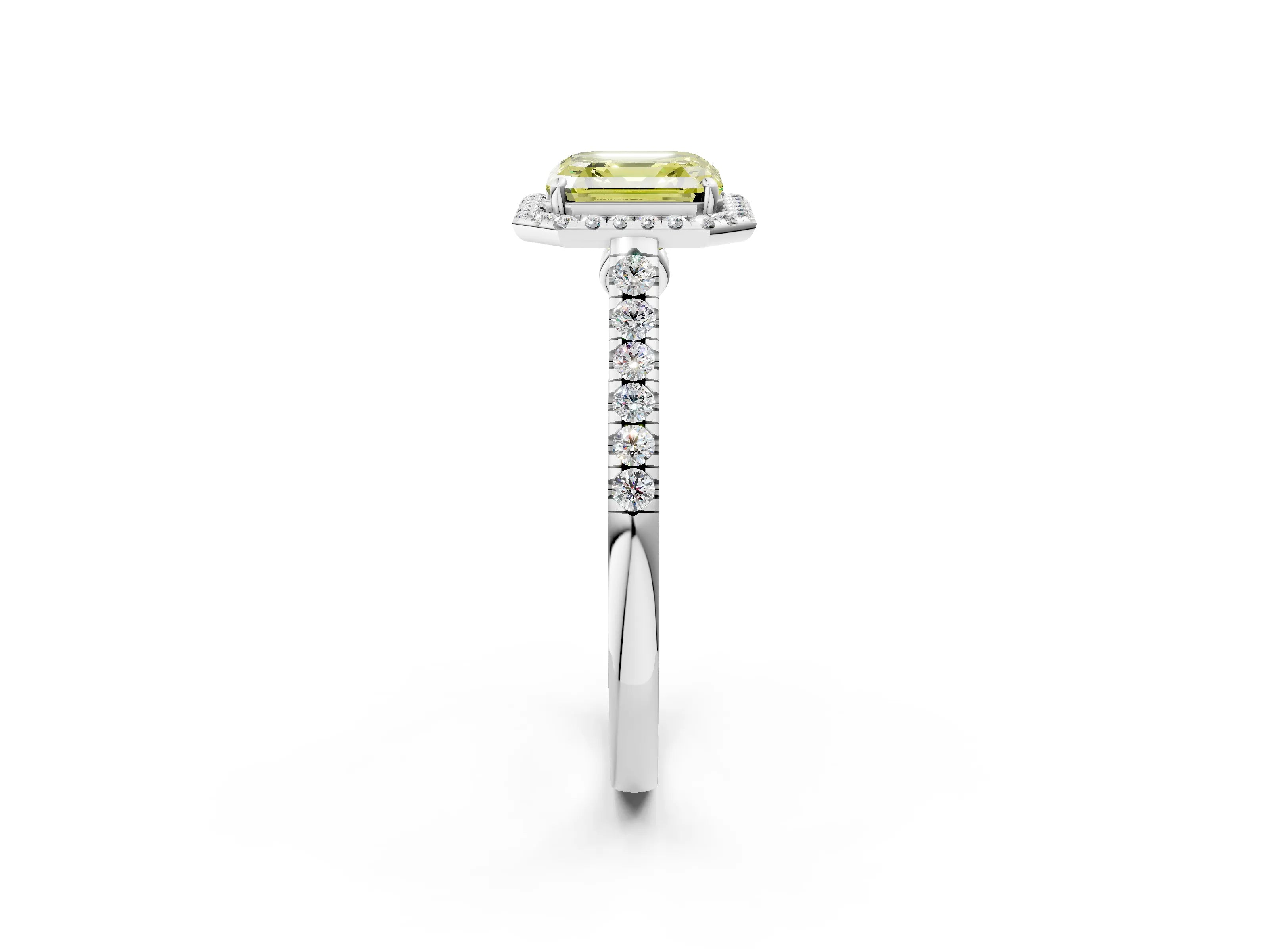 White gold Fancy Yellow Asscher Cut Halo Pave Diamond Engagement Ring with Four-Prong Setting_26