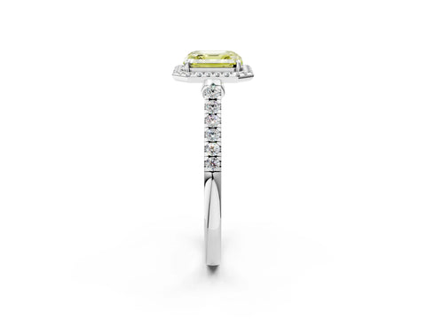 White gold Fancy Yellow Asscher Cut Halo Pave Diamond Engagement Ring with Four-Prong Setting_26