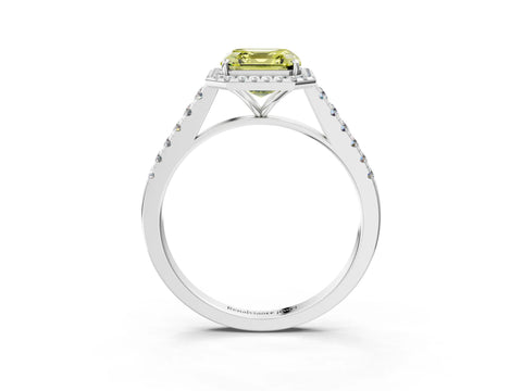 White gold Fancy Yellow Asscher Cut Halo Pave Diamond Engagement Ring with Four-Prong Setting_27