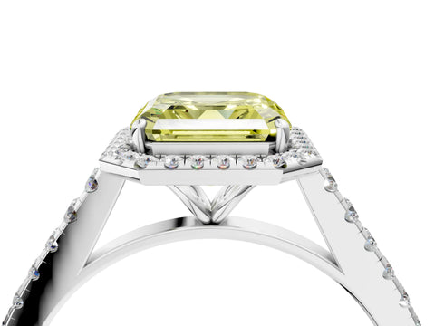 White gold Fancy Yellow Asscher Cut Halo Pave Diamond Engagement Ring with Four-Prong Setting_28