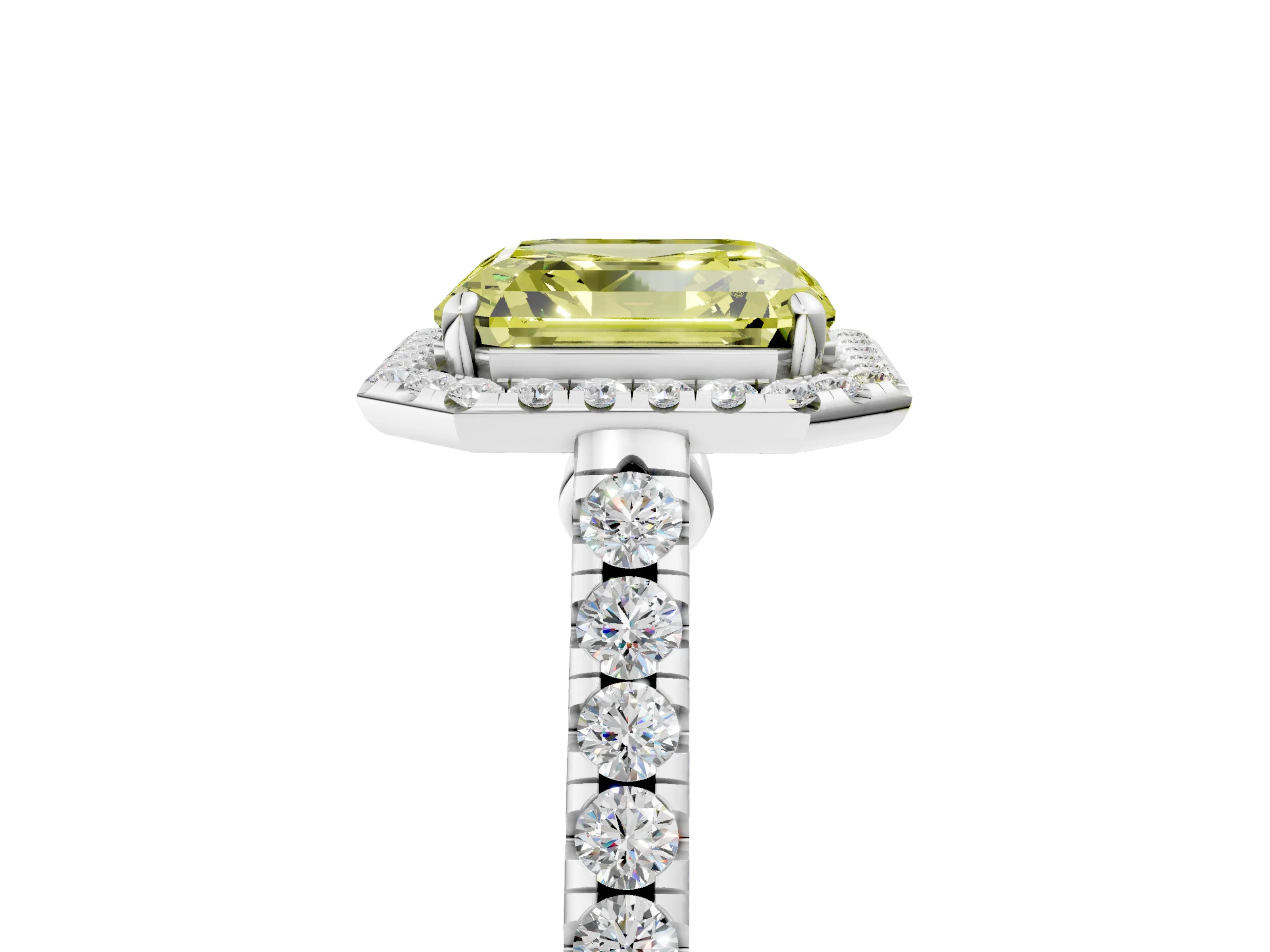 White gold Fancy Yellow Asscher Cut Halo Pave Diamond Engagement Ring with Four-Prong Setting_29