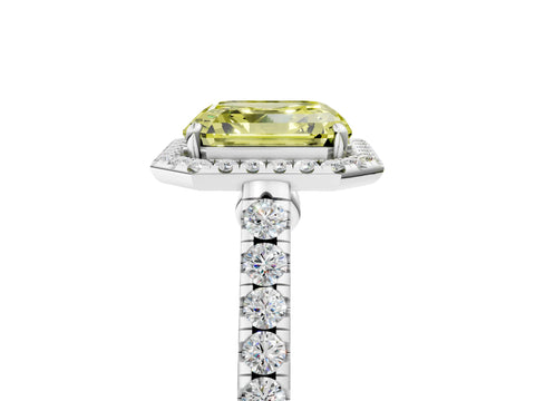White gold Fancy Yellow Asscher Cut Halo Pave Diamond Engagement Ring with Four-Prong Setting_29