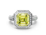 White gold Fancy Yellow Asscher  Cut Halo Pave Split Shank Prong Setting Ring_49