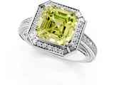 White gold Fancy Yellow Asscher  Cut Halo Pave Split Shank Prong Setting Ring_49