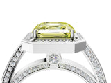 White gold Fancy Yellow Asscher  Cut Halo Pave Split Shank Prong Setting Ring_52