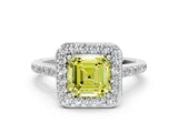 White gold Fancy Yellow Asscher Cut Halo Round Diamond Pavé Band with Four-Prong Setting_15