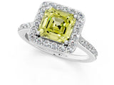 White gold Fancy Yellow Asscher Cut Halo Round Diamond Pavé Band with Four-Prong Setting_16